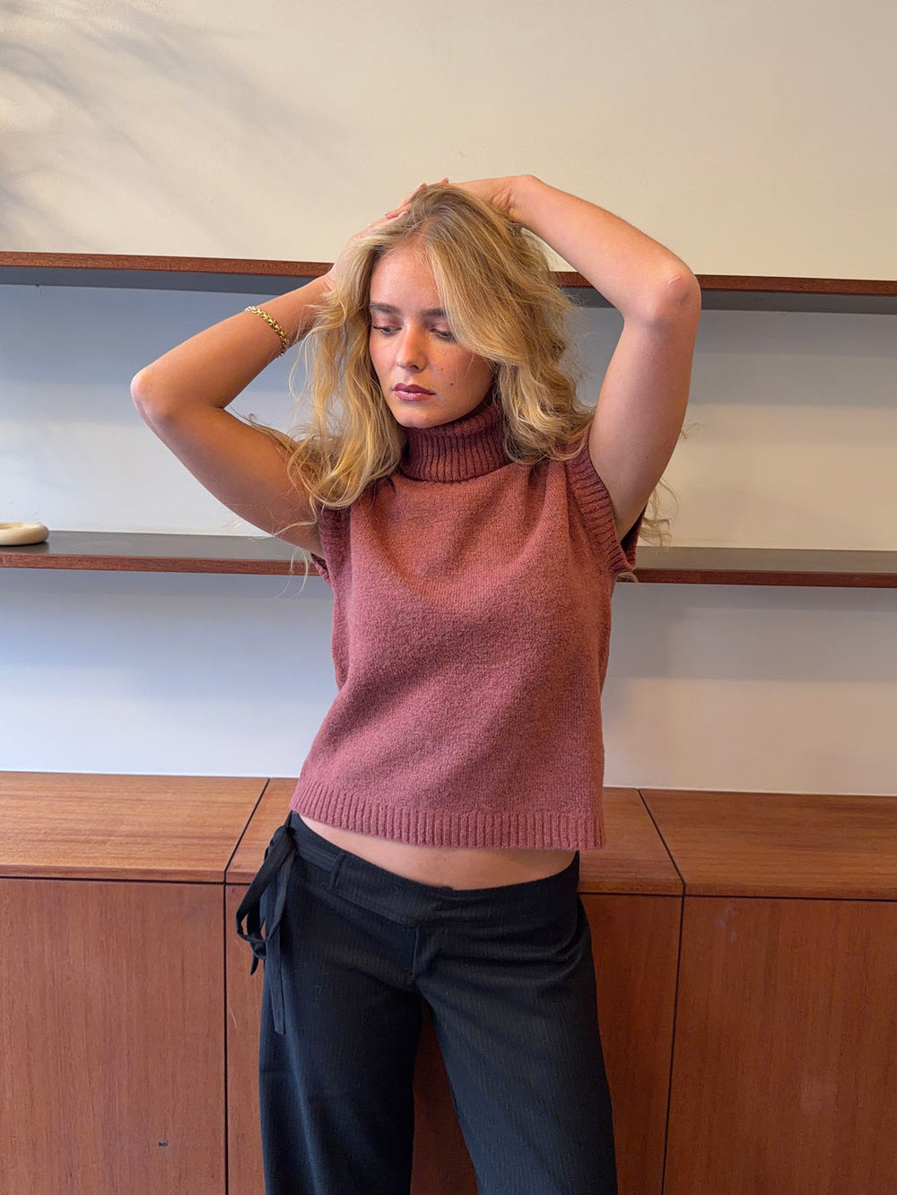 Linua vest med turtleneck - Rust/lyserød