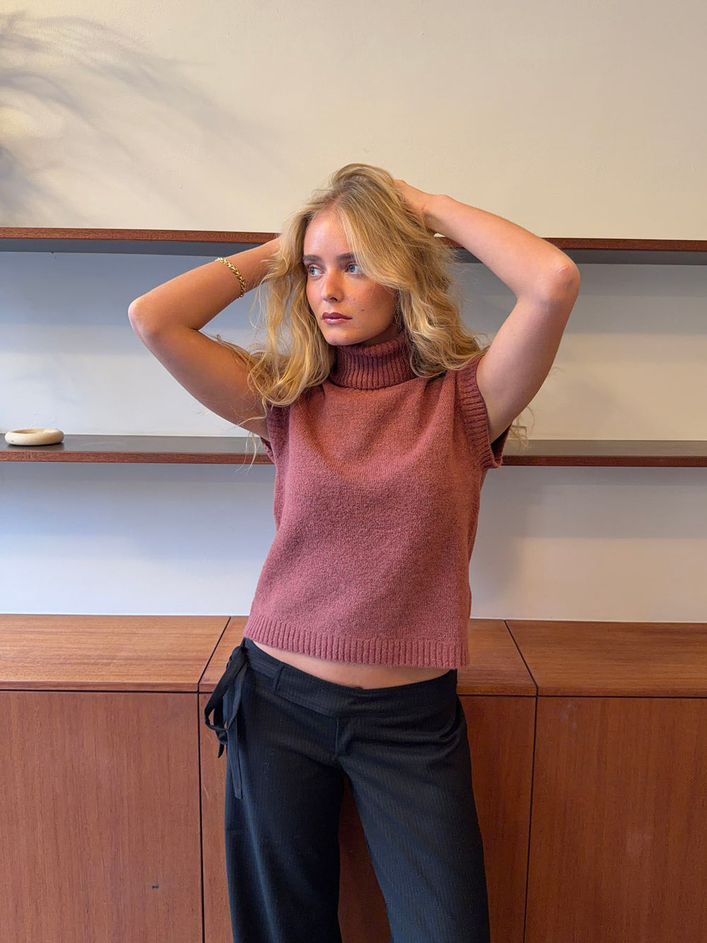 Linua vest med turtleneck - Rust/lyserød