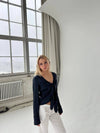 Freja satinbluse - Mørk navy