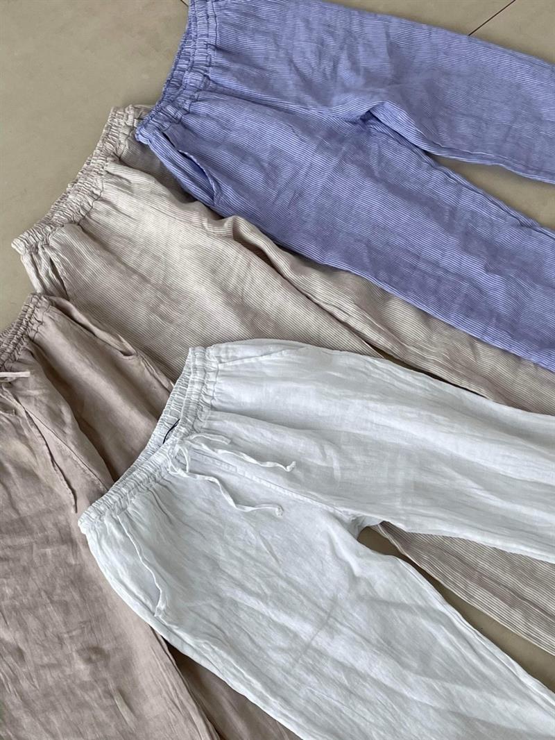 Hilja stribede hørbukser - beige