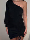 Kalina one shoulder-kjole - Sort glitter