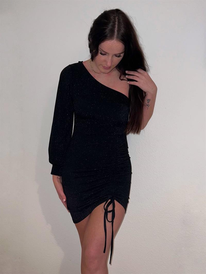 Kalina one shoulder-kjole - Sort glitter