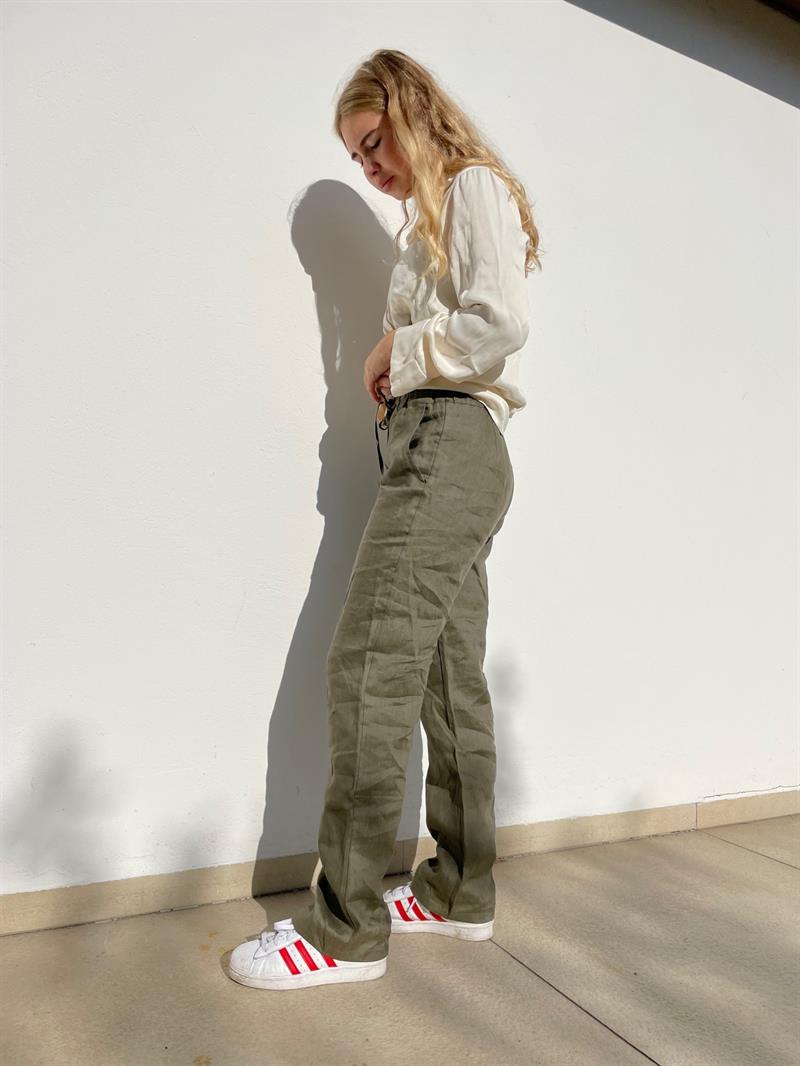 Rebecca hør bukser - Olivengrøn