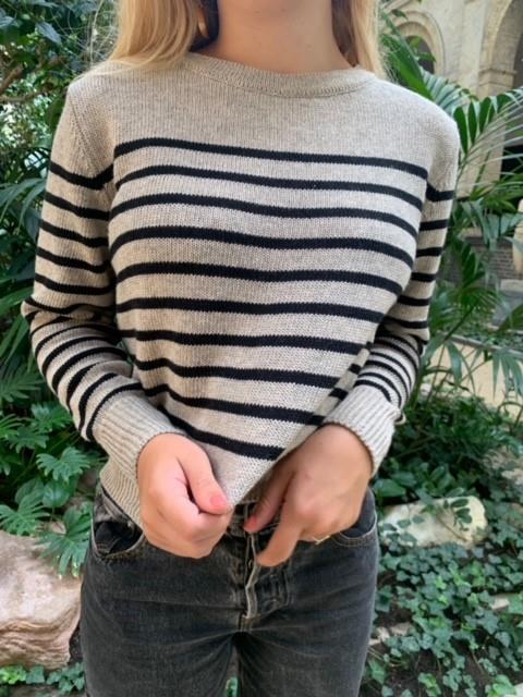Matilde W striktrøje - Beige og sort
